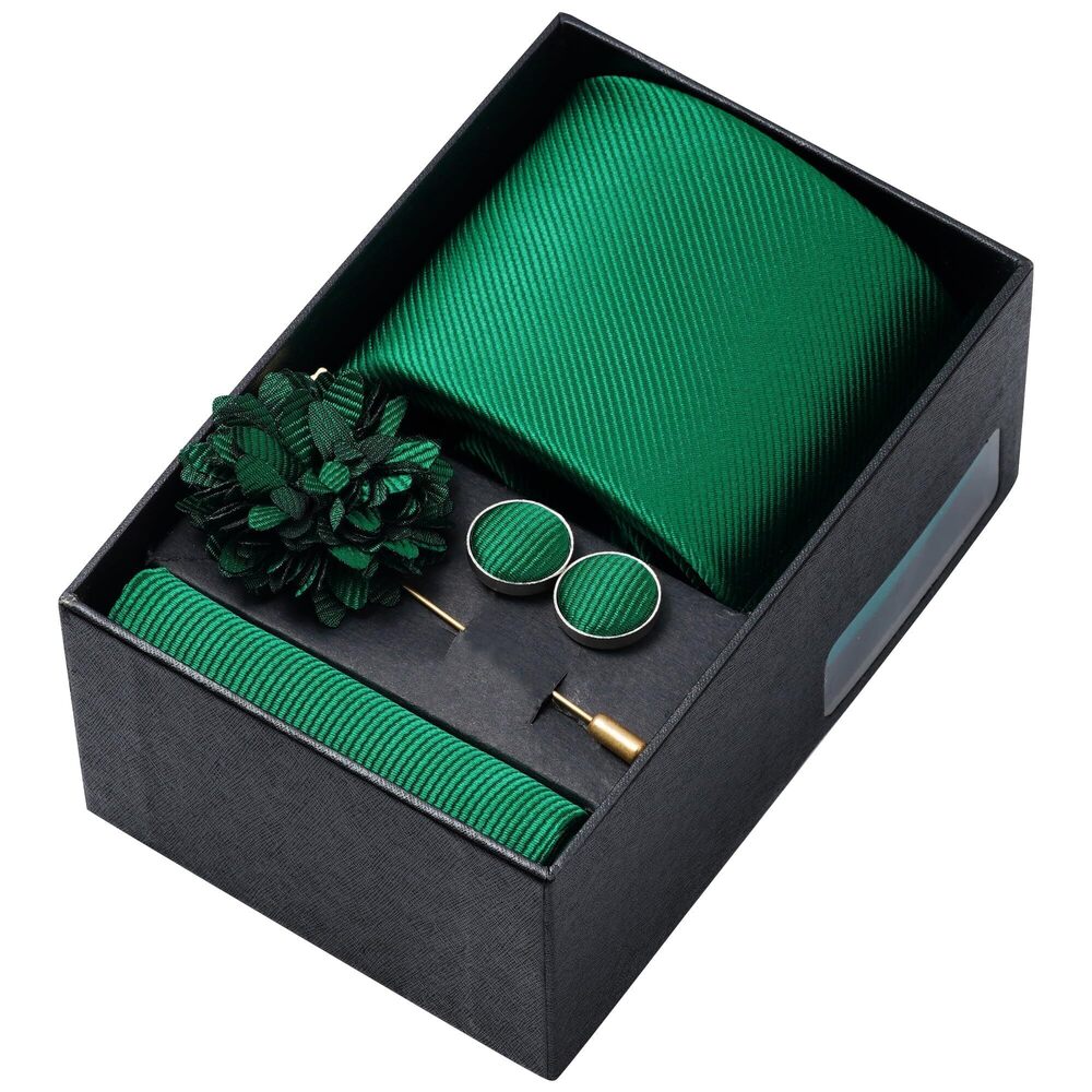 9675 Tie Set Classic Tie Pocket Square Cufflinks Lapel Pin with Gift Box